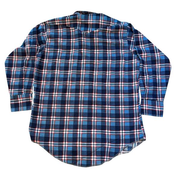 Vintage 60s Wrangler Pearl Snap Flannel Red Plaid Dagger Pt Collar 17x33 Large - Picture 4 of 6